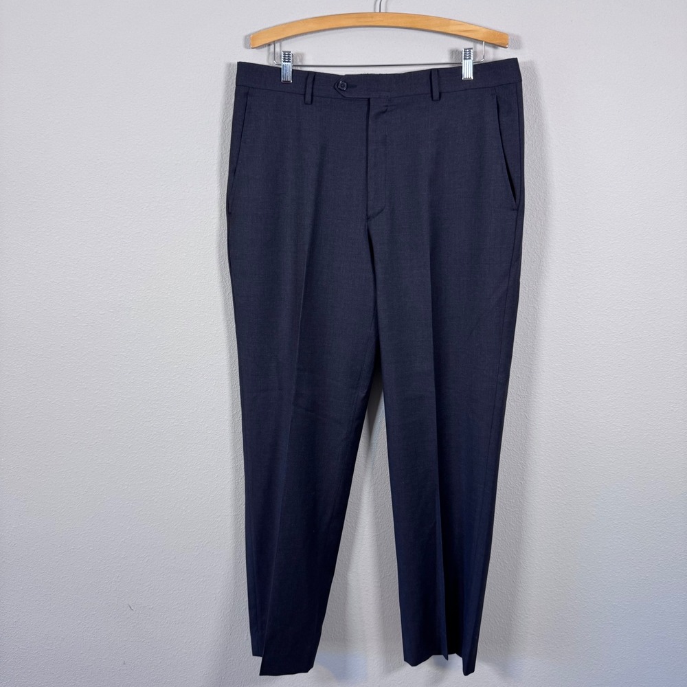 Santorelli Romeo Luxury Serge Charcoal Grey Wool Dress Pants Italian Men's 36x32